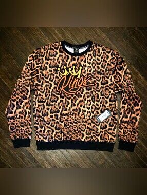 NWT Men's XL "Kings" leopard print crew neck sweatshirt/sweater Streetwear